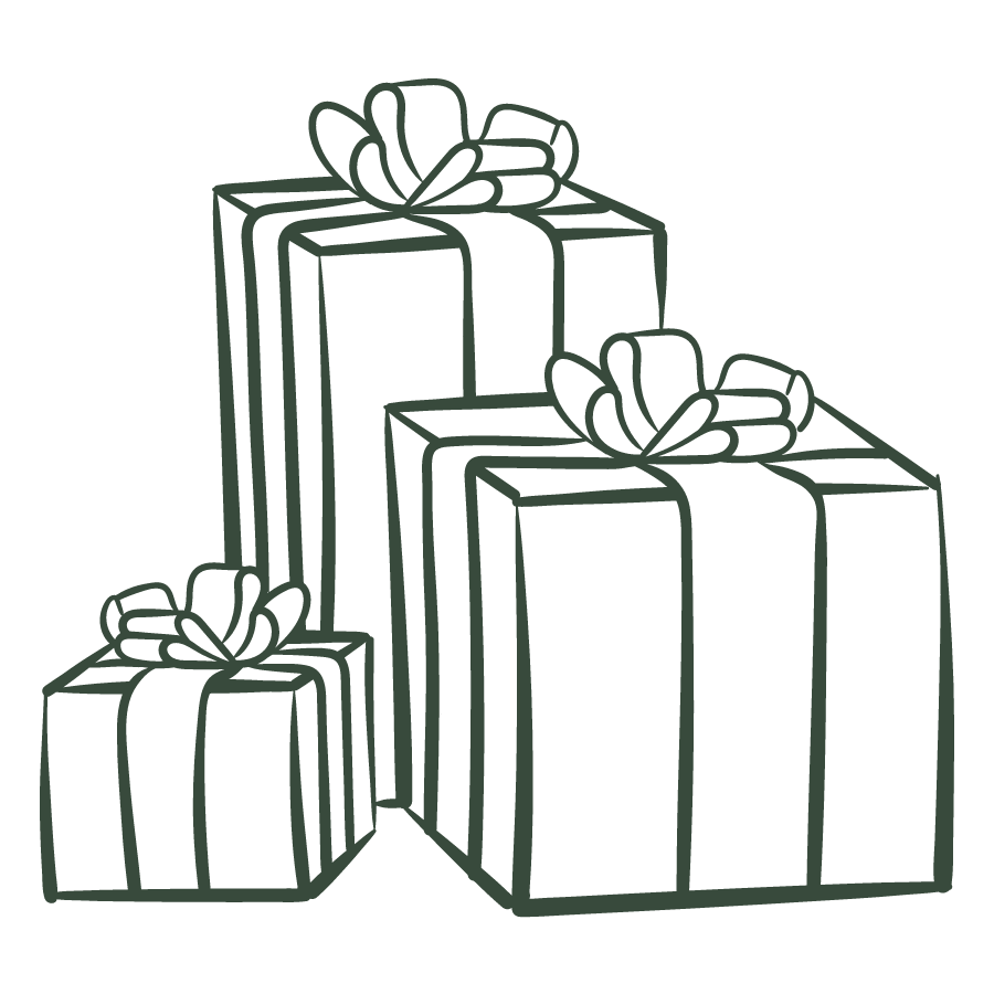 Gift box with decorative drawing on wrapping paper